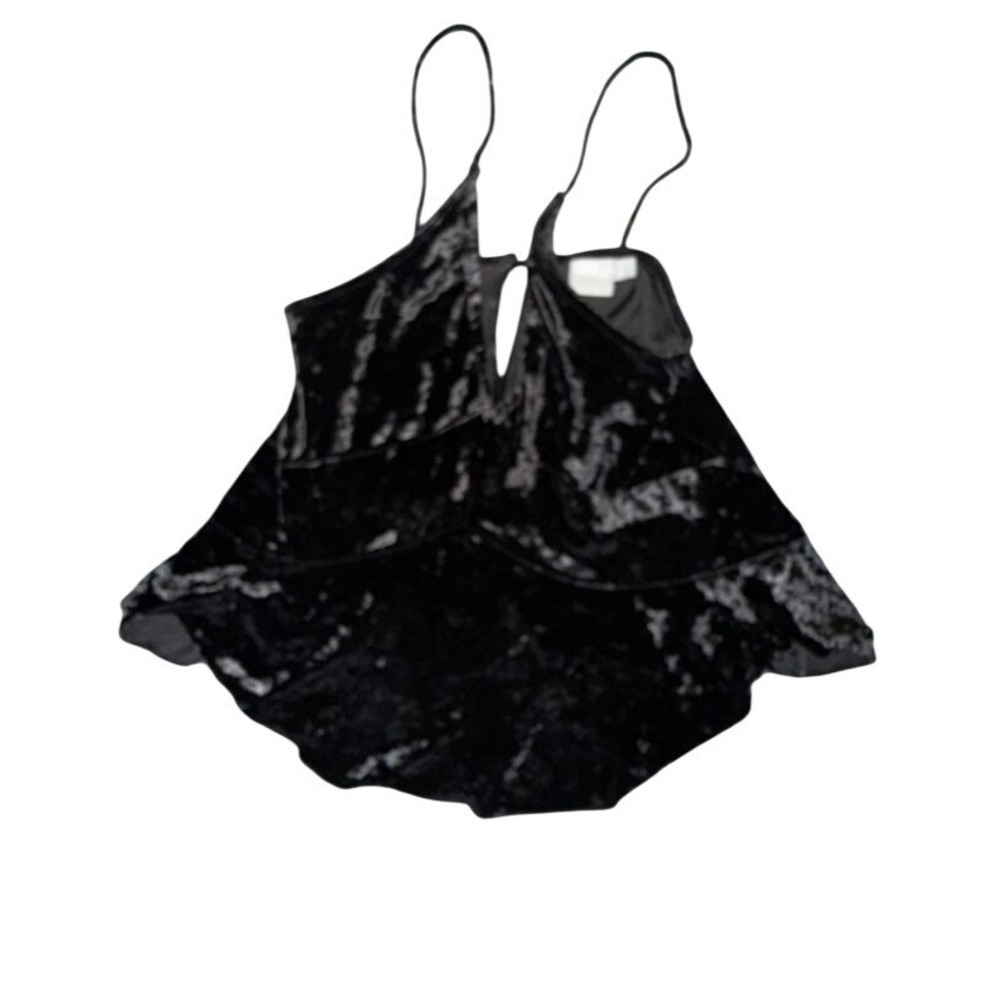 Vintage ASOS Women's Velvet Y2K Size 6 Top Black Peplum Cami Spaghetti Strap